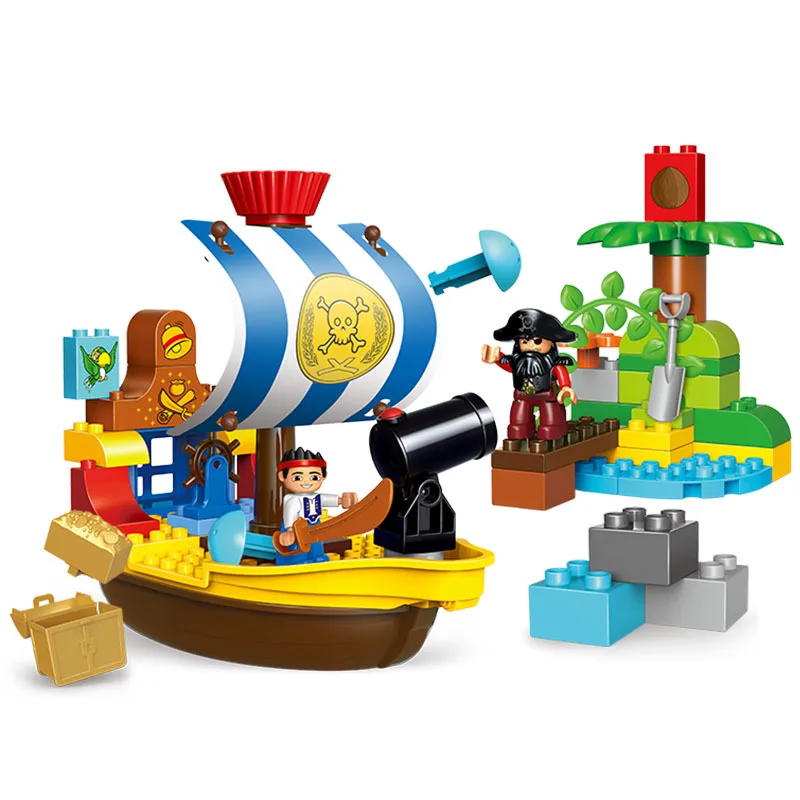 

New Pirate Boats Large Size Blocks Sets Compatible Duploed City War Bricks Building Blocks Toys for Children Gifts
