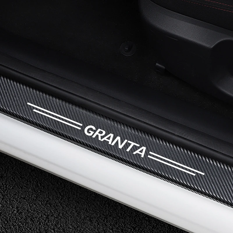 

4 шт., карбоновые наклейки на дверные пороги автомобиля Lada Granta