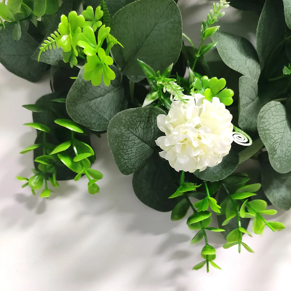 

Artificial White Chrysanthemum Green Leaves Eucalyptus Garland Lysimachia Christinae Hance Flowers Wreath For Home Decoration