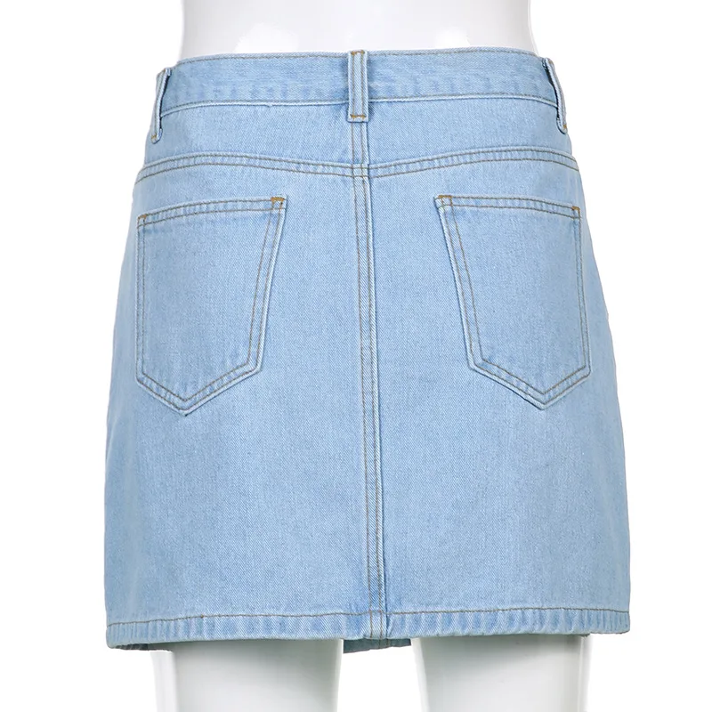 

2021 New Arrival Summer Style Female Fashion Sexy Blue Solid Double Pockets High Waists Night Club Sexy Denim Skirts