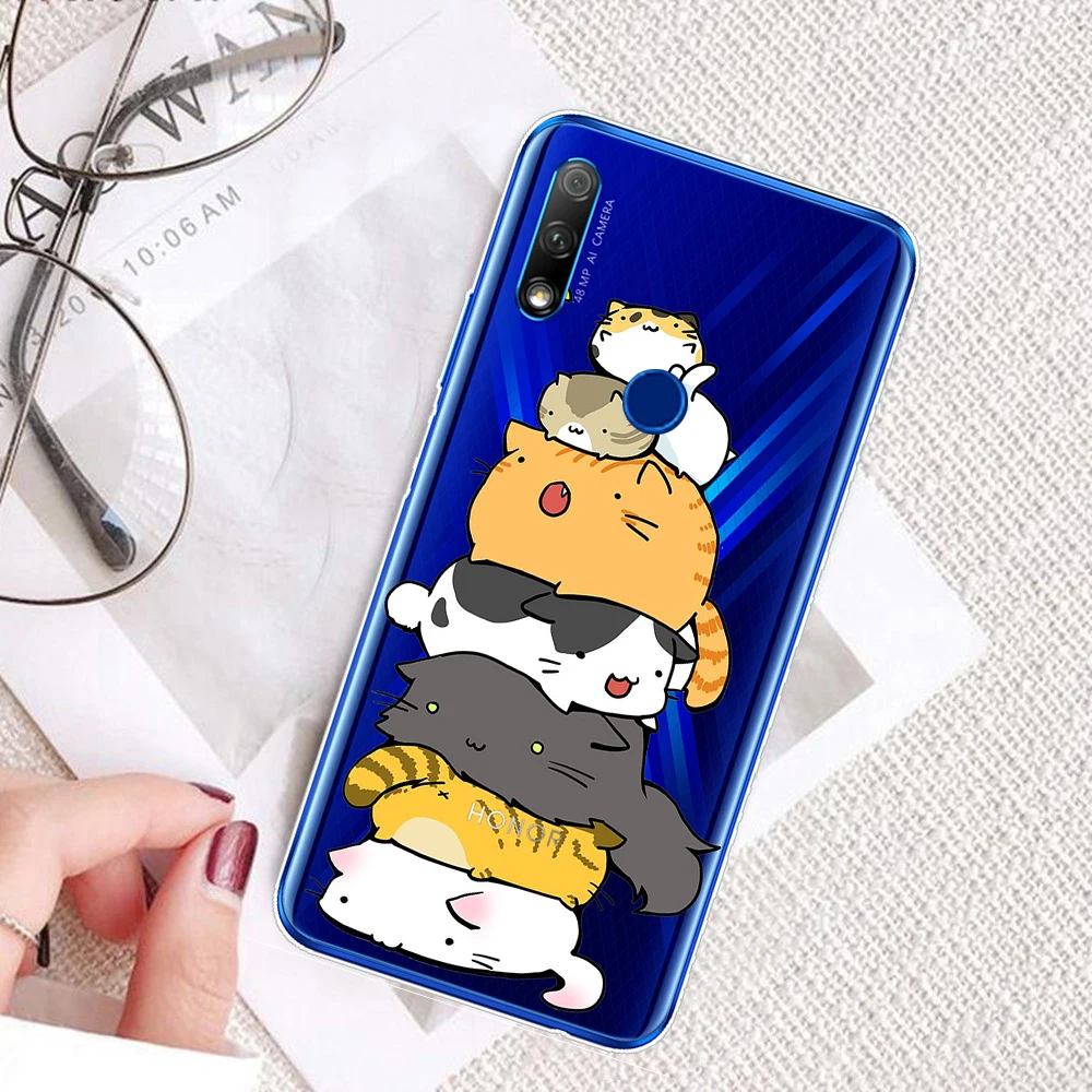 Чехол для Huawei Honor 9x прозрачный с милым мультяшным рисунком подходит