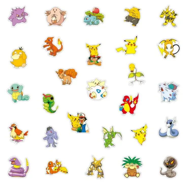 Stikers de dibujos animados para ni&ntilde;os, juguetes impermeables de Pokemon, Pikachu, stikers, monopat&iacute;n, guitarra, port&aacute;til, 100 Uds.-3