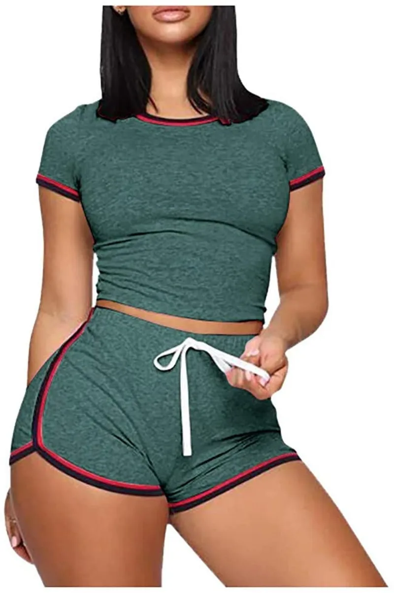 

2020 fashion women's summer women's split sports suit casual cotton blended suit