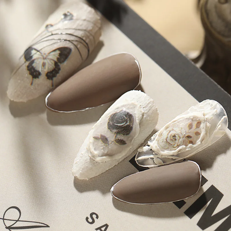 Новое поступление 3D наклейки для ногтей черные бабочки и цветы клейкие украшения