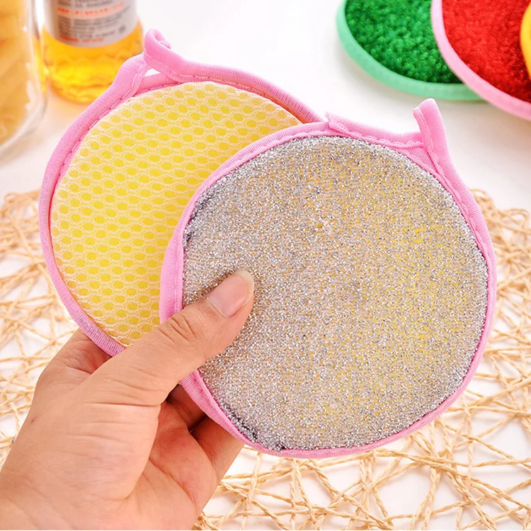 Dishcloth kitchen cleaning dish towel, scouring pad, strong non-stick oil, non-dropping sponge, round double-sided dish cloth enlarge