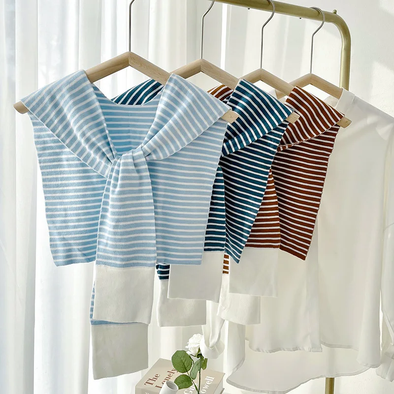 

Striped Shirt Fake Collar Shawl for Women Removable Half Shirt Knitted Fake Collar Small Scarf Detachable Collars Nep Kraagie