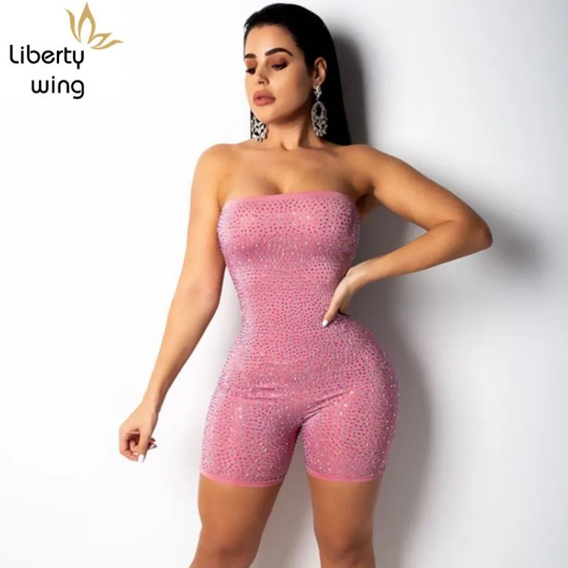 Женский пикантный комбинезон без бретелек с блестками Клубная одежда облегающий