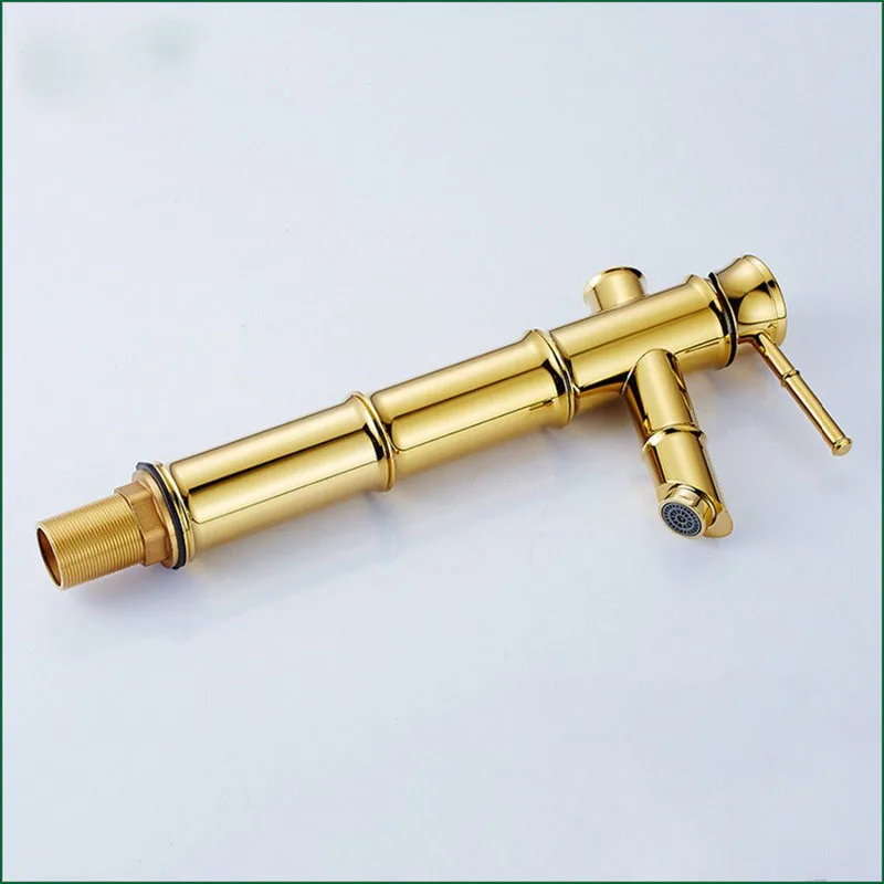 Полированный золотой цвет латунь Бамбук Стиль Одна Ручка Рычаг Ванная комната