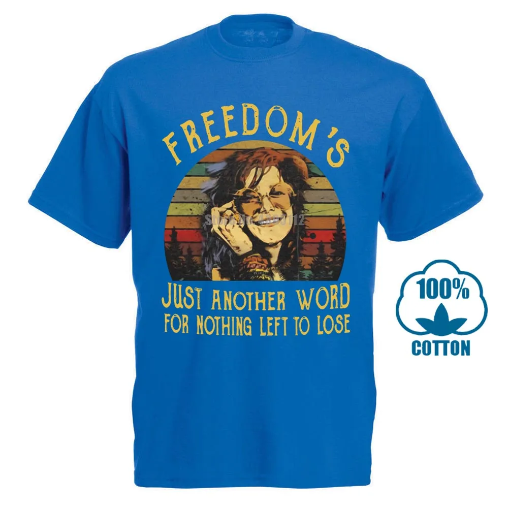 Синий Janis Joplin Me And Bobby Mcgee лирика футболка черный хлопок полный размер - Цвет: Синий