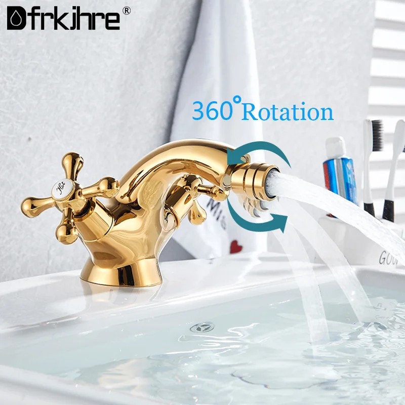 

Dfrkjhre Bathroom Basin Faucet Cold Bath Water Deck Mounted Antique Copper Chrome Golden Two Handle Faucets