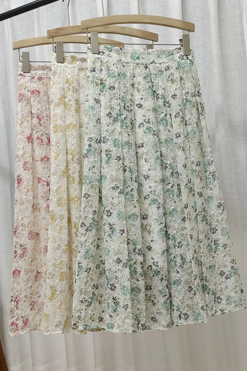 

Embroidered Jacquard Printed Chiffon Skirt Women's Summer New Elegant Pleating A Line Skirt Female High Waist Floral Skirt
