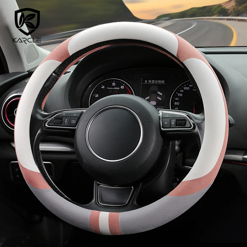 

Universal Cute Car Steering Wheel Cover 38cm Suede Leather Auto Steering Wheel Cover Protector Kawaii Car-Styling For Women Girl