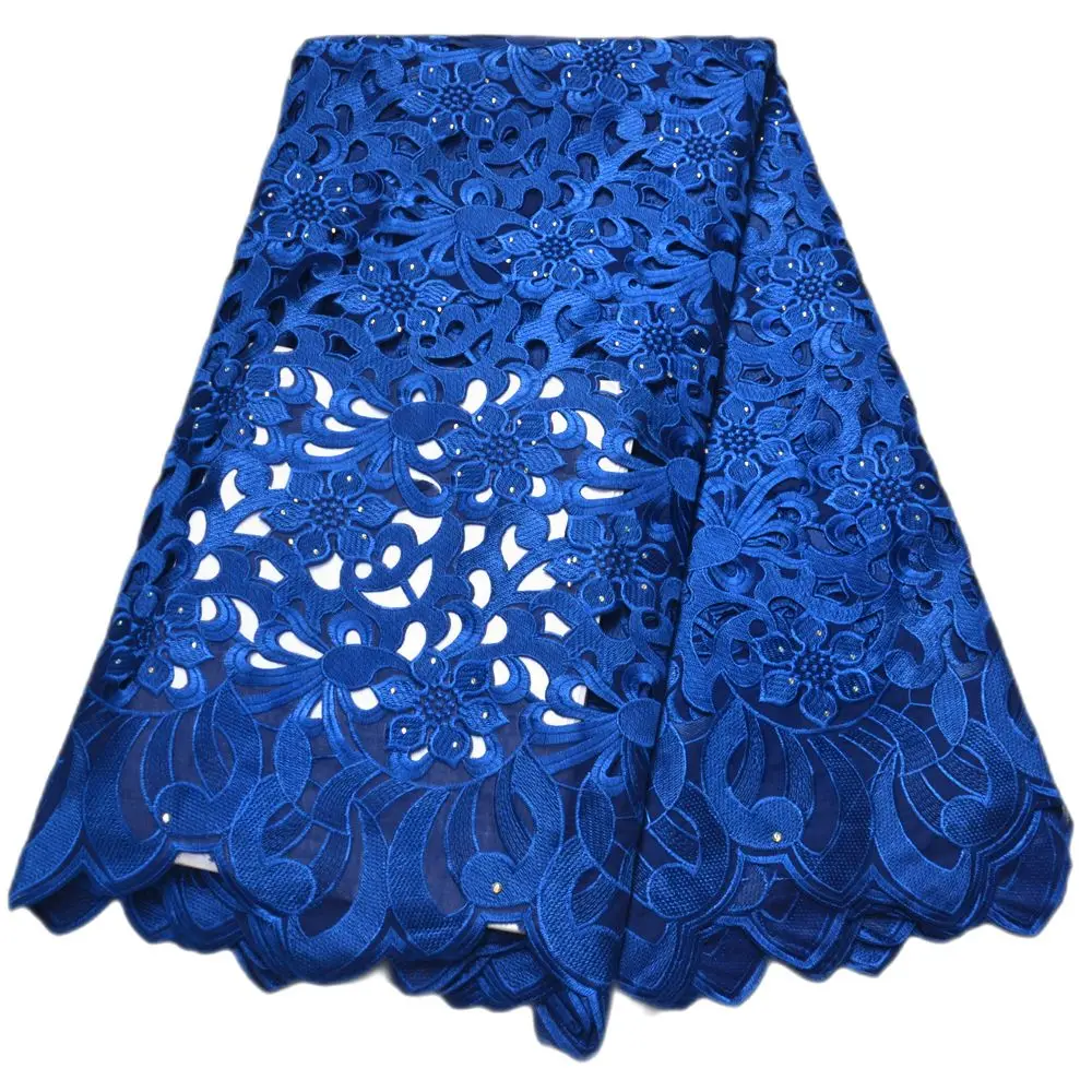 Новый большой тяжелый Королевский синий цвет африканская кружевная ткань с