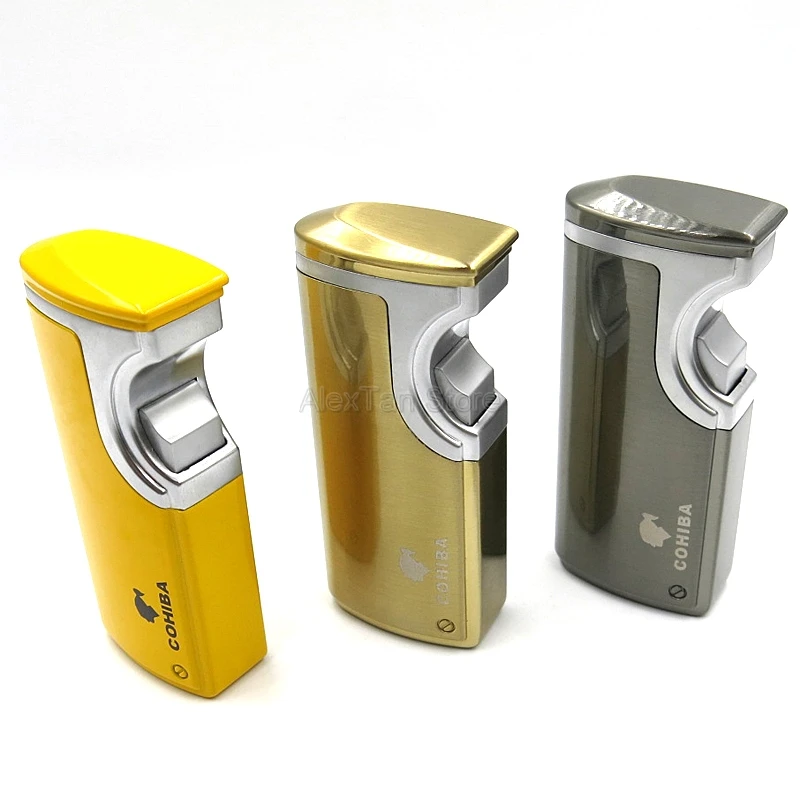 Зарядное устройство COHIBA для индукционной ветрозащитной зажигалки для сигар 3 пламенный струйный фонарь зажигалки металлическая зажигалка для прикуривателя со встроенным портсигар