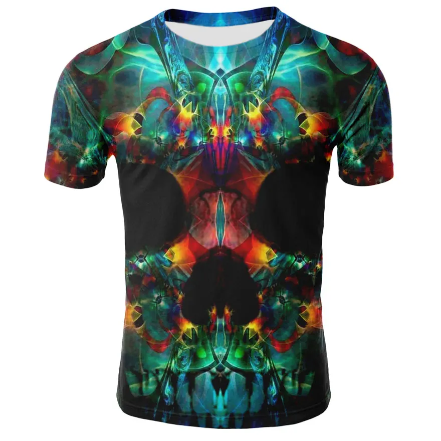 

Summer new skull 3D T-shirt European and American fashion blue black printing skull men's casual T-shirt 2020 new product skull