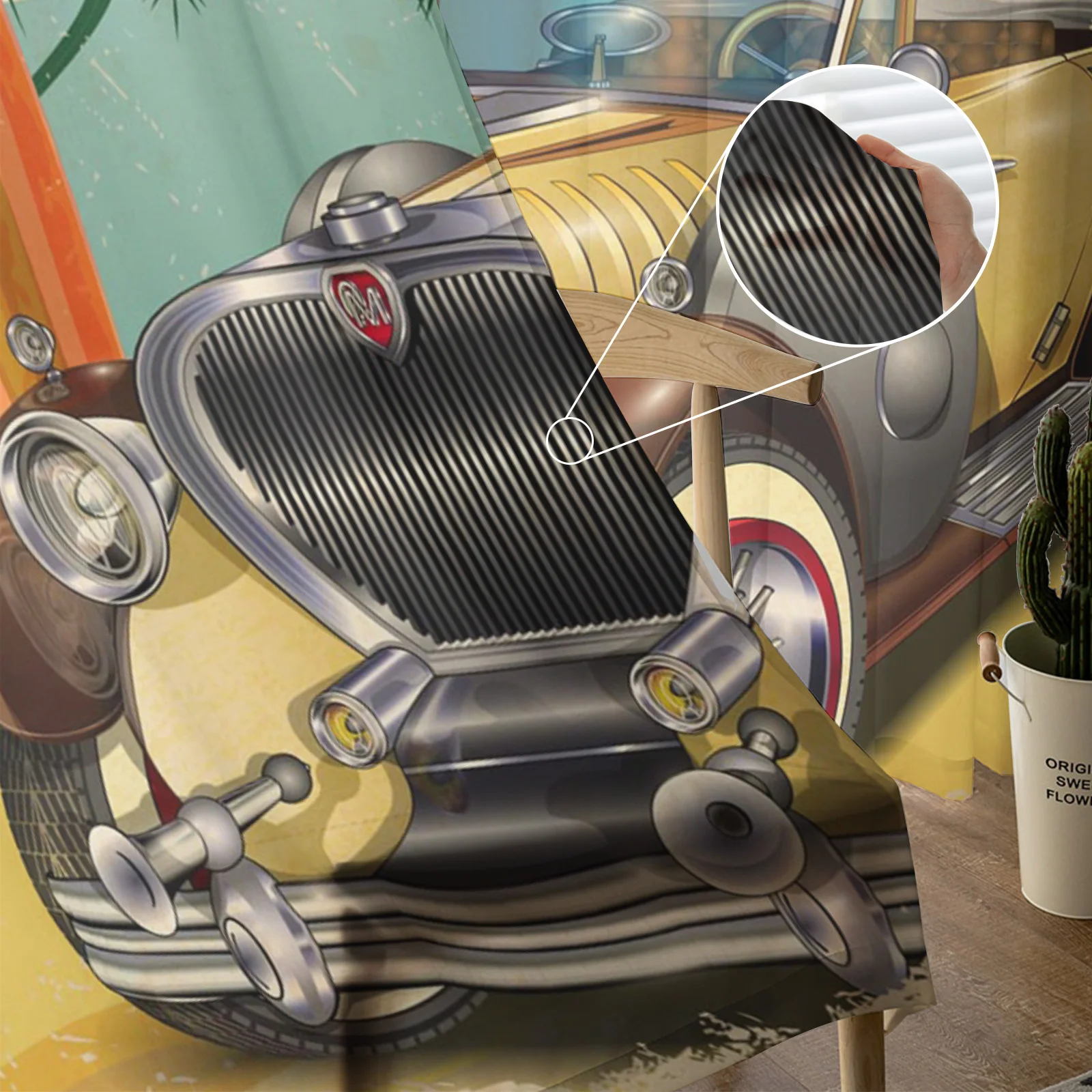 Ретро-автомобиль морской пляж постер Калифорния прозрачные Занавески для