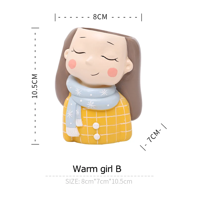 Warm girl B Суккулентный цветочный горшок для портретов, милый цветочный горшок в форме животного для девочек и мальчиков, украшение для дома, сада, офиса, украшение для рабочего стола, подарки - Цвет: Warm girl B