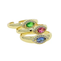 gold color fashion women finger jewelry colorful birthstone blue green red evil eye open adjust riing