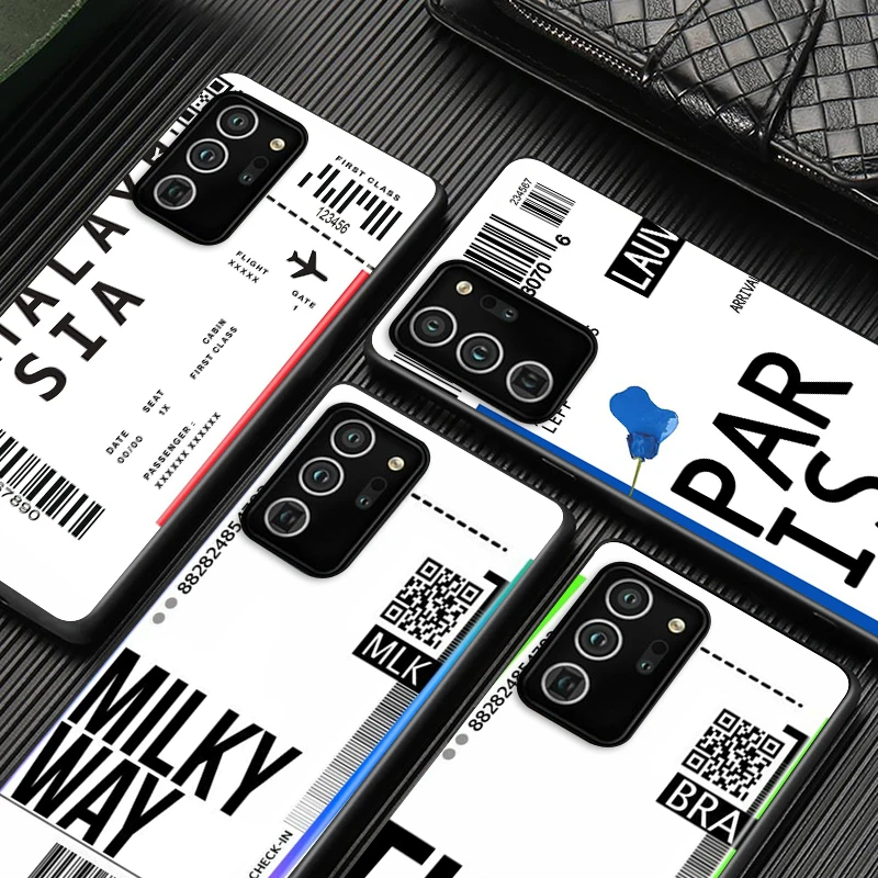 

World Country Label Air Tickets For Samsung Galaxy S21 S20 FE Ultra Lite S10 5G S10E S9 S8 S7 S6 Edge Plus Black Phone Case