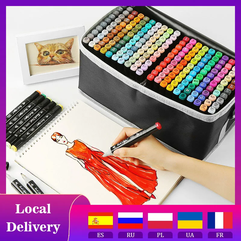 

Набор двусторонних художественных маркеров 36/80/168/262 цветов, маркеры на масляной спиртовой основе для рисования эскизов, маркеры для манги, ш...