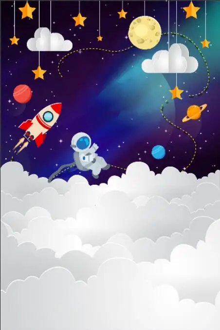 5x7FT пространства голубое небо с золотыми звездами космический корабль планеты