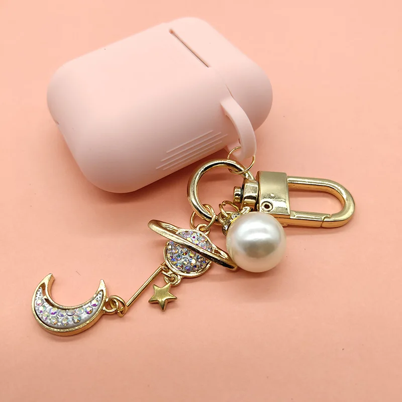 Корейский Роскошный силиконовый чехол с алмазной луной для Apple Airpods, чехол, аксессуары, Bluetooth наушники, защитная крышка, жемчужное кольцо для ключей