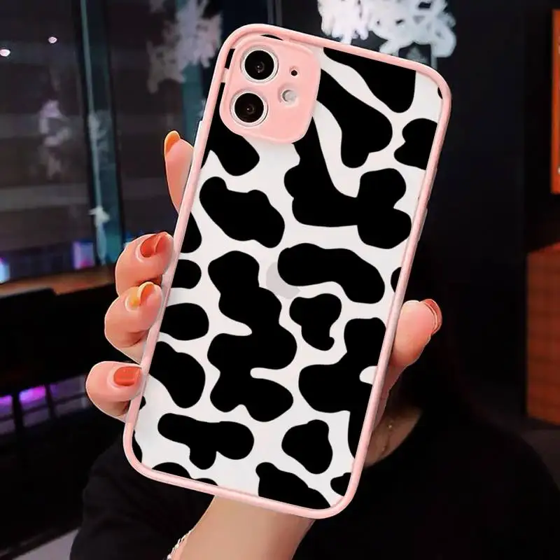 

cow Phone Case For iPhone 12 11 Mini Pro XR XS Max 7 8 Plus X Matte transparent Pink Back Cover