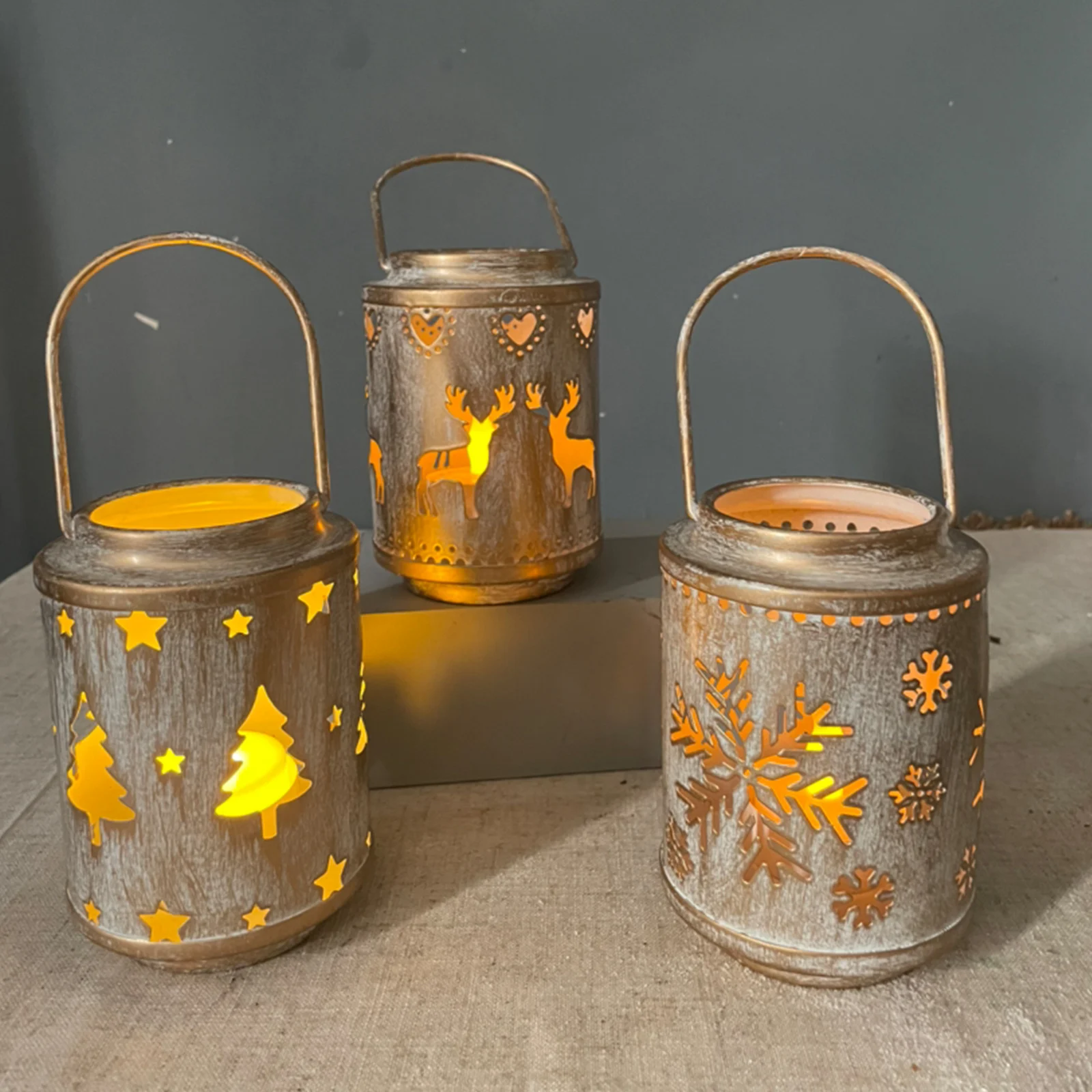 

Hanging Candle Lantern LED Christmas Tree Snowflake Elk Pattern Design Light Luminous Candlestick Decoration