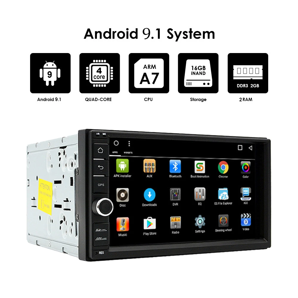 Android 9 1 двойной 2 Din автомобильный стерео аудио четырехъядерный 7 дюймов
