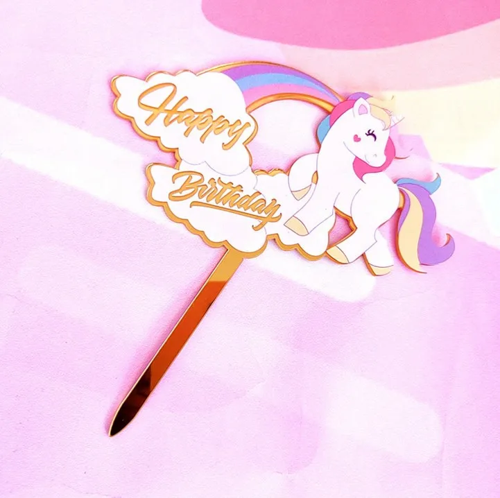 1 Pcs Hot Sale Happy Birthday Unicorn Rainbow Cake Toppers for Cupcake Toppers Wedding Cake Decoration Supply