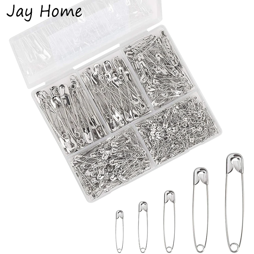 

550Pcs Sewing Safety Pins 5 Sizes Stainless Steel Fabric Clothing Safety Pins for DIY Crafting Jewelry Making Sewing Accessories