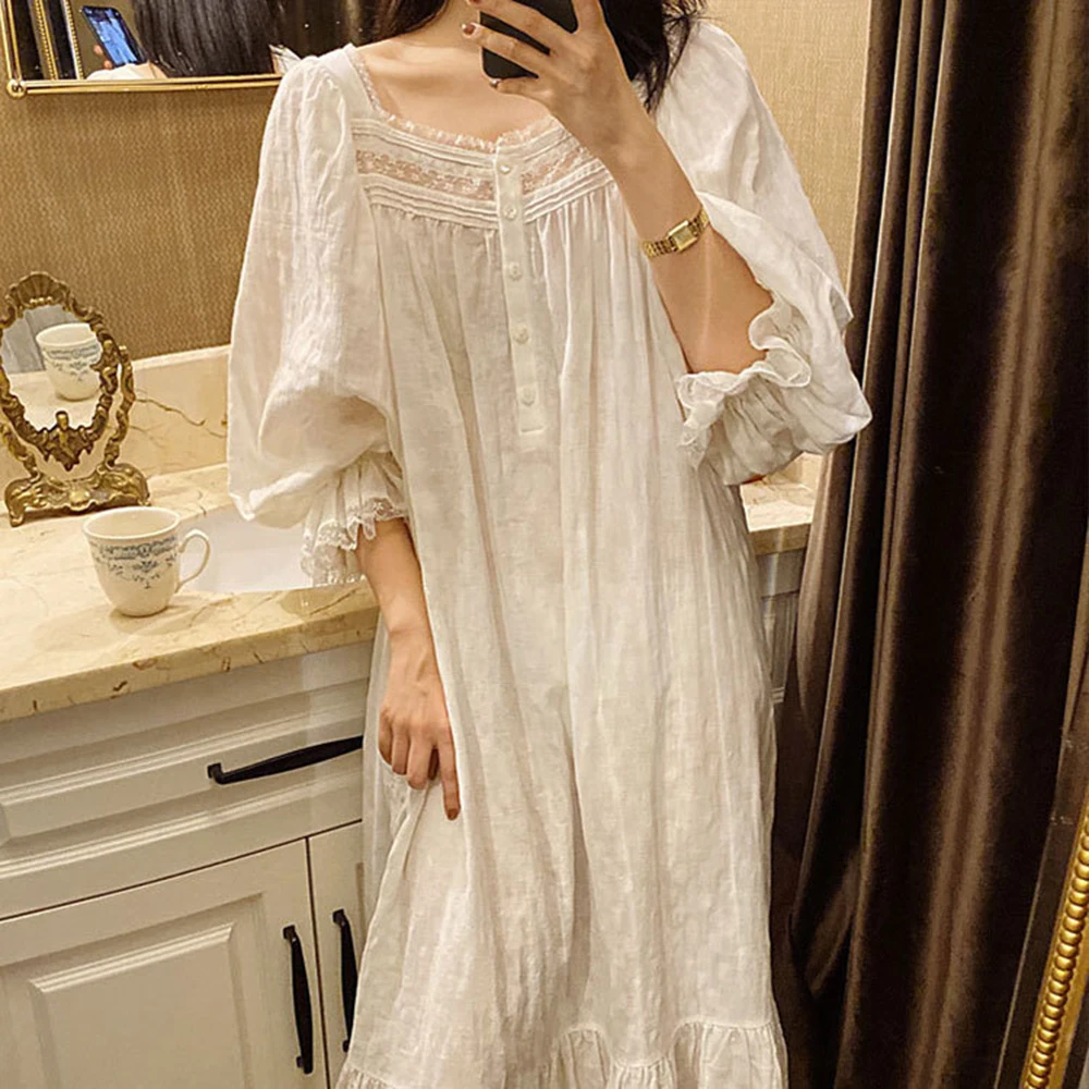 New Arrivals Retro Palace Homewear Women's White Nightdress Spring Autumn Summer Sweet Princess Elegant Vintage Nightgown