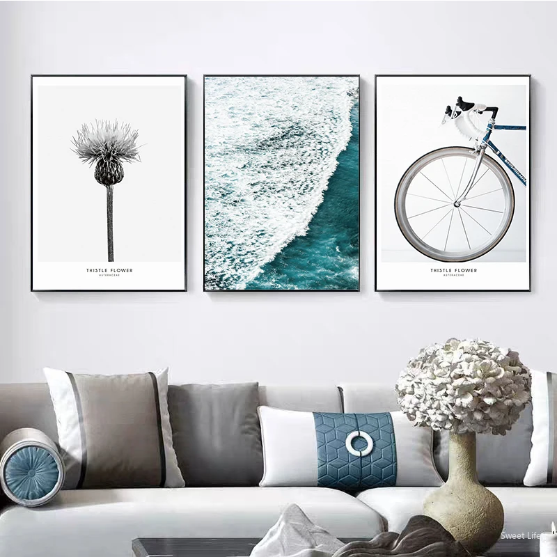 Скандинавский морской волны Одуванчик и велосипед настенный художественный