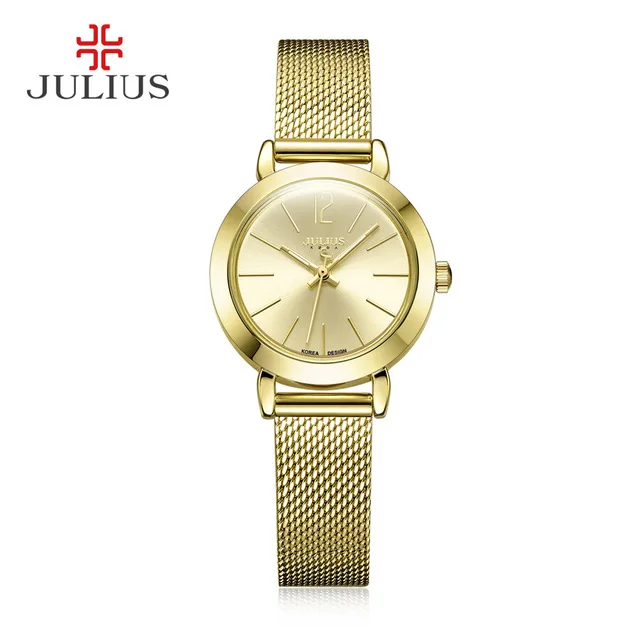 JULIUS JA-732 Weibliche frauen Silber розовое золото Тон сетки Edelstahl Кварц Аналоговый вассердихт режим Uhr Повседневный Armbanduhr - Цвет: Gold