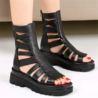 punk goth womens genuine leather strappy gladiator sandals flat platform summer ankle boots oxfords party shoes 39 35 36 37 38
