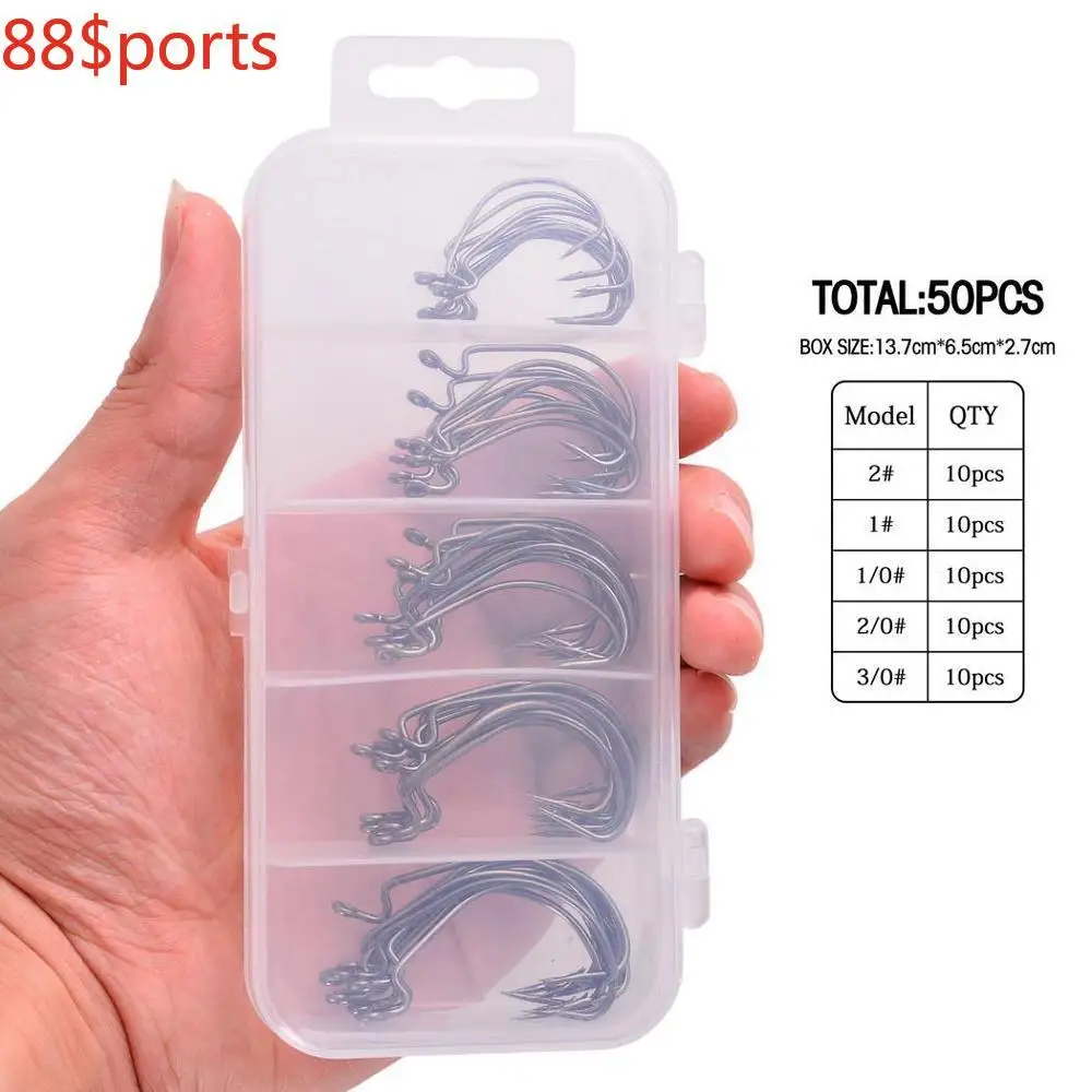 

Fishing Hook 50pcs / Box 2# 1# 1/0# 2/0# 3/0# Crank Hook for Soft Worm Bait Crankbait Fishing Hooks Pesca Tackle Accessories