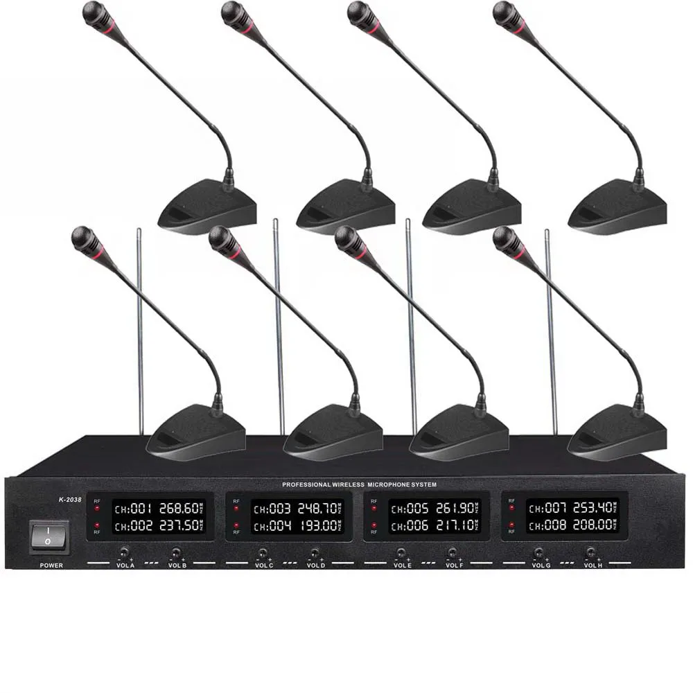 저렴한 호스트 판매 테이블 구즈넥 UHF 무선 데스크탑 8 마이크 시스템, 기자 회의 논의회의실 8 마이크 마이크 D2038