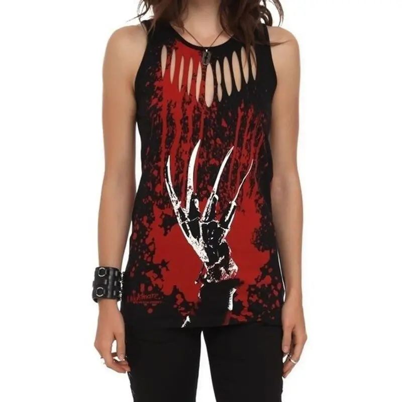 

Летняя майка с принтом когтей, с вырезами, черный и красный топ, крутой сексуальный женский топ