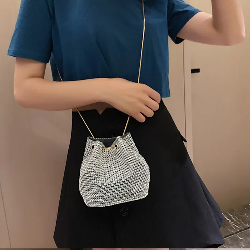 2020 Fashion Trend Evening Bag Women's Rhinestone Bucket Crystal Clutches Shoulder Shining Cross-body Hand |