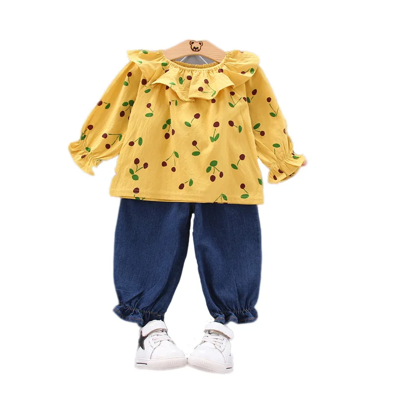 Новый весенне осенний костюм для маленьких девочек детская хлопковая футболка и