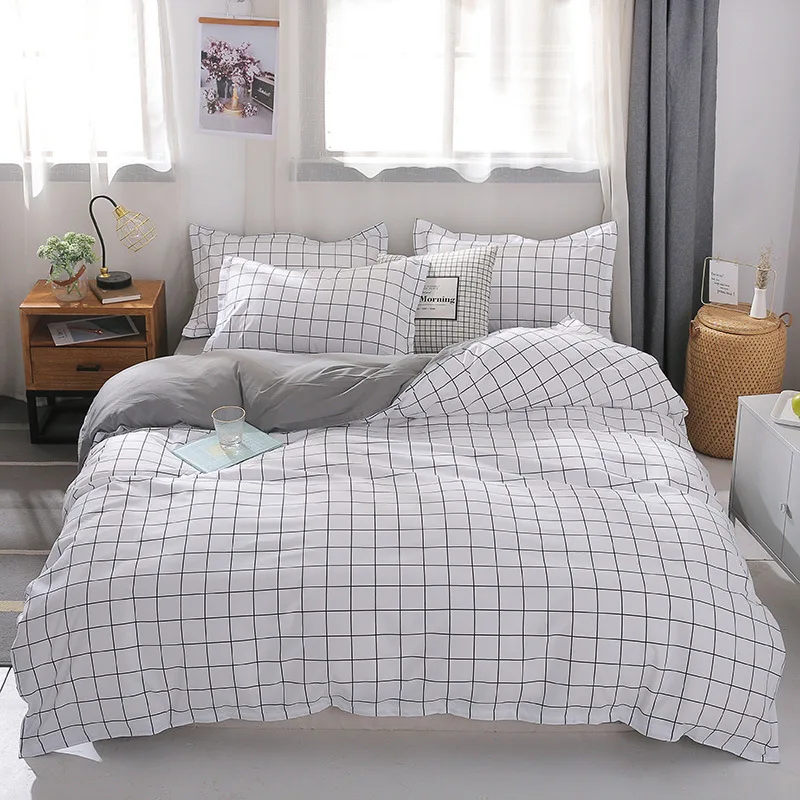 

Home Textile Black Lattice Duvet Cover Pillowcase Bed Sheet Simple Boy Girls Bedding Set 3/4pcs Single Double Bedline Dropship