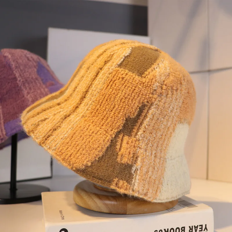 

Женская шапка в Корейском стиле, осенне-зимняя вязаная шапка в стиле ретро, подходящая цвету, складная теплая Панама