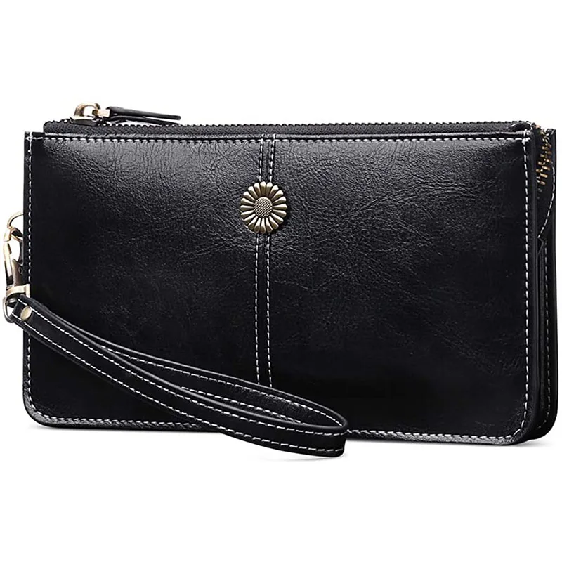 Fashion women wallets split leather long zipper clutch purse phone wallet