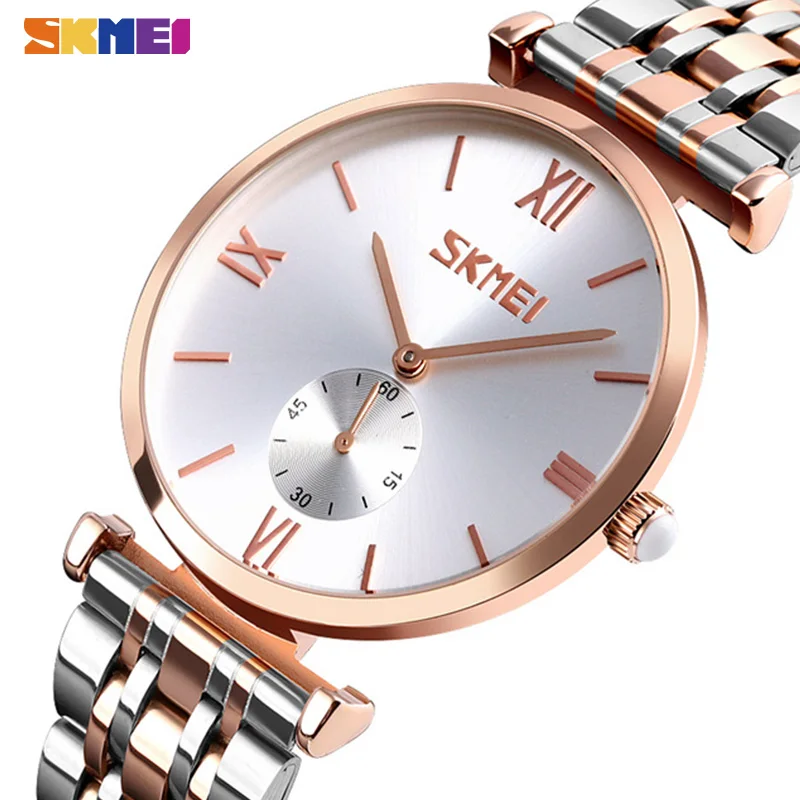 

SKMEI Fashion Quartz Watches Mens Ladies Couple Wristwatches Simple Stainless Steel Strap Men Women Watch Hour reloj homb 9198