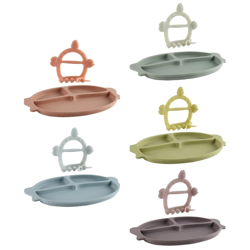 

Infant Children Silicone Food Plate Baby Hand Guard Molar Stick Teether Set