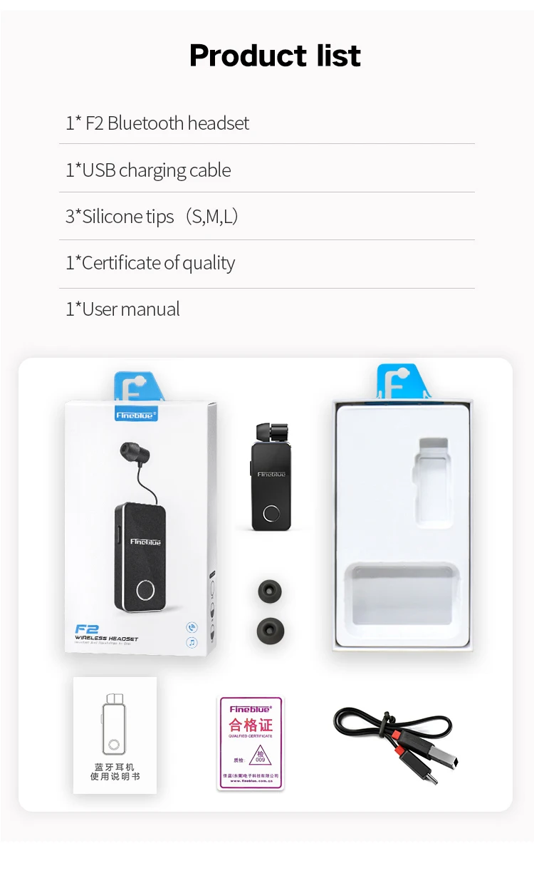 FineBlue F2 беспроводные Bluetooth V5.0 наушники с вибрирующим оповещением и зажимом для смартфона, музыкальная гарнитура