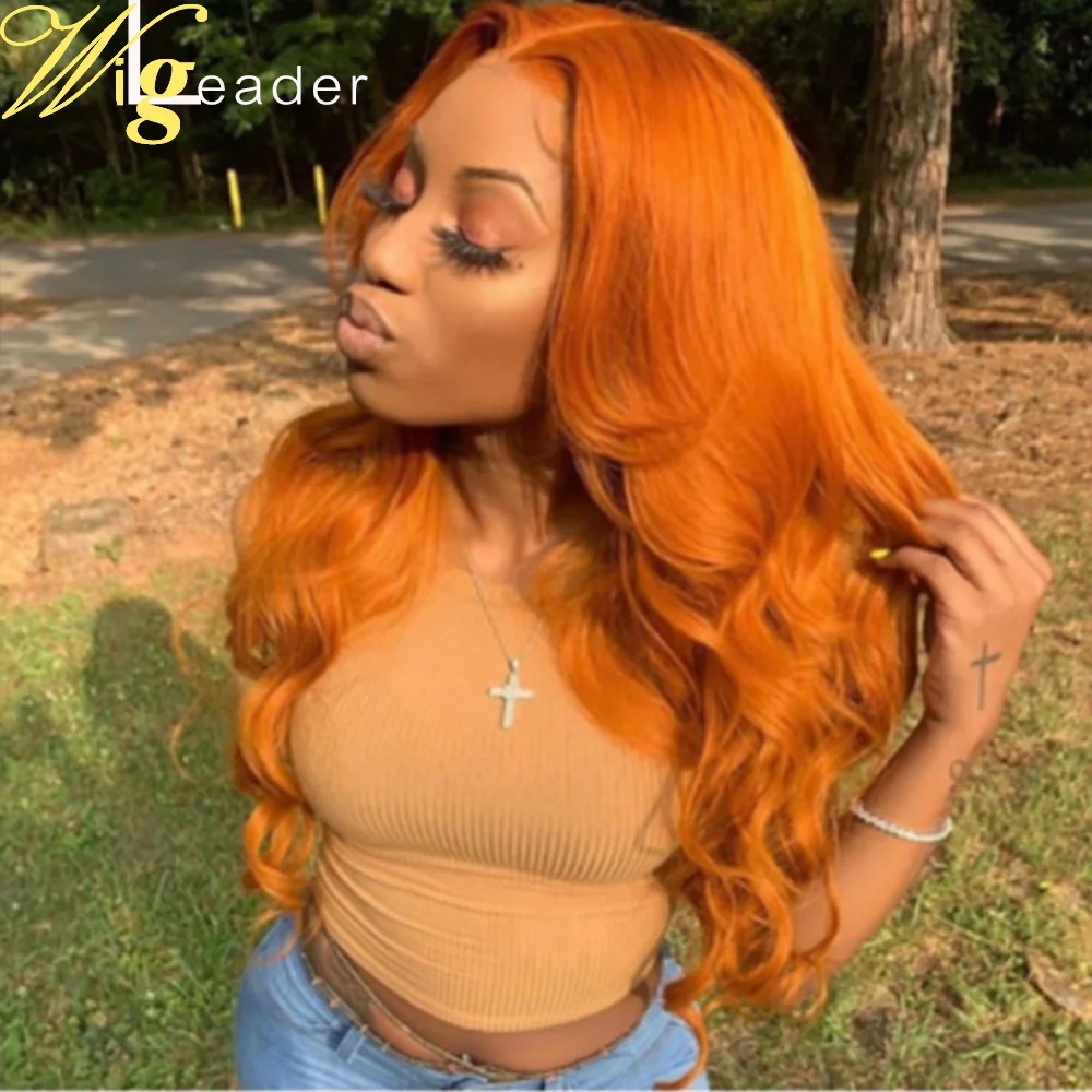 Wigleader оранжевые волнистые человеческие волосы без клея кружевные передние