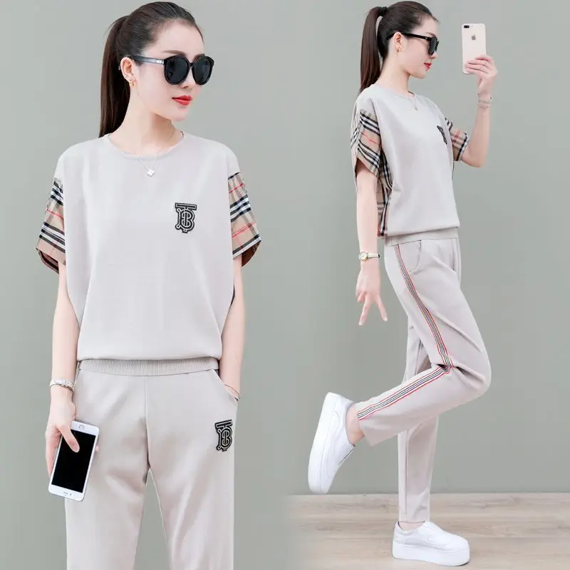 

Sportswear Suit Women's 2021 New Summer Short Sleeve Loose Size Slim Bat Sleeve Two Piece Suit
