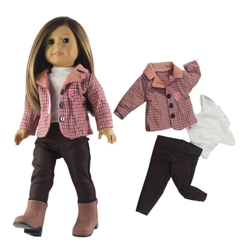 

Handmade Fashion 18 Inch Doll Clothes american girl doll accessories Suit Plaid Coat + T-shirt+ Trousers Chirldern Girl Gift