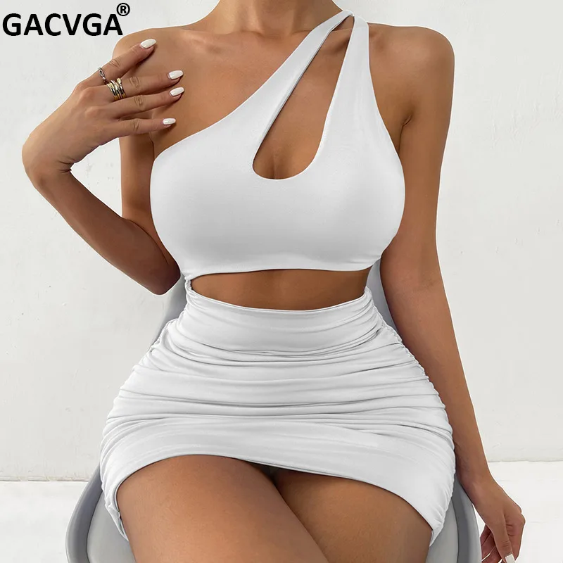 

Женское Двухслойное облегающее платье GACVGA, вечерние нее мини-платье со складками на одно плечо, одежда для улицы, лето 2022